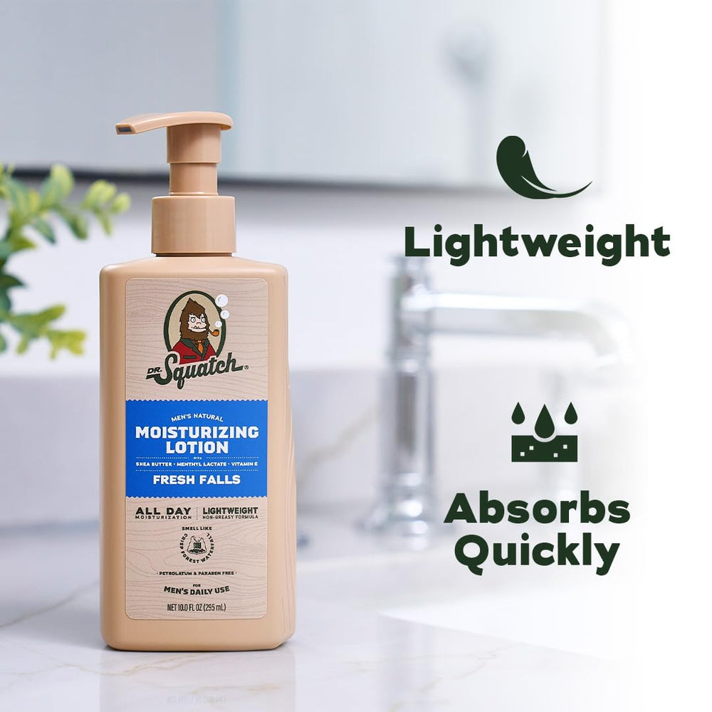 Dr. Squatch lotion texture swipe highlighting non-greasy, fast-absorbent finish