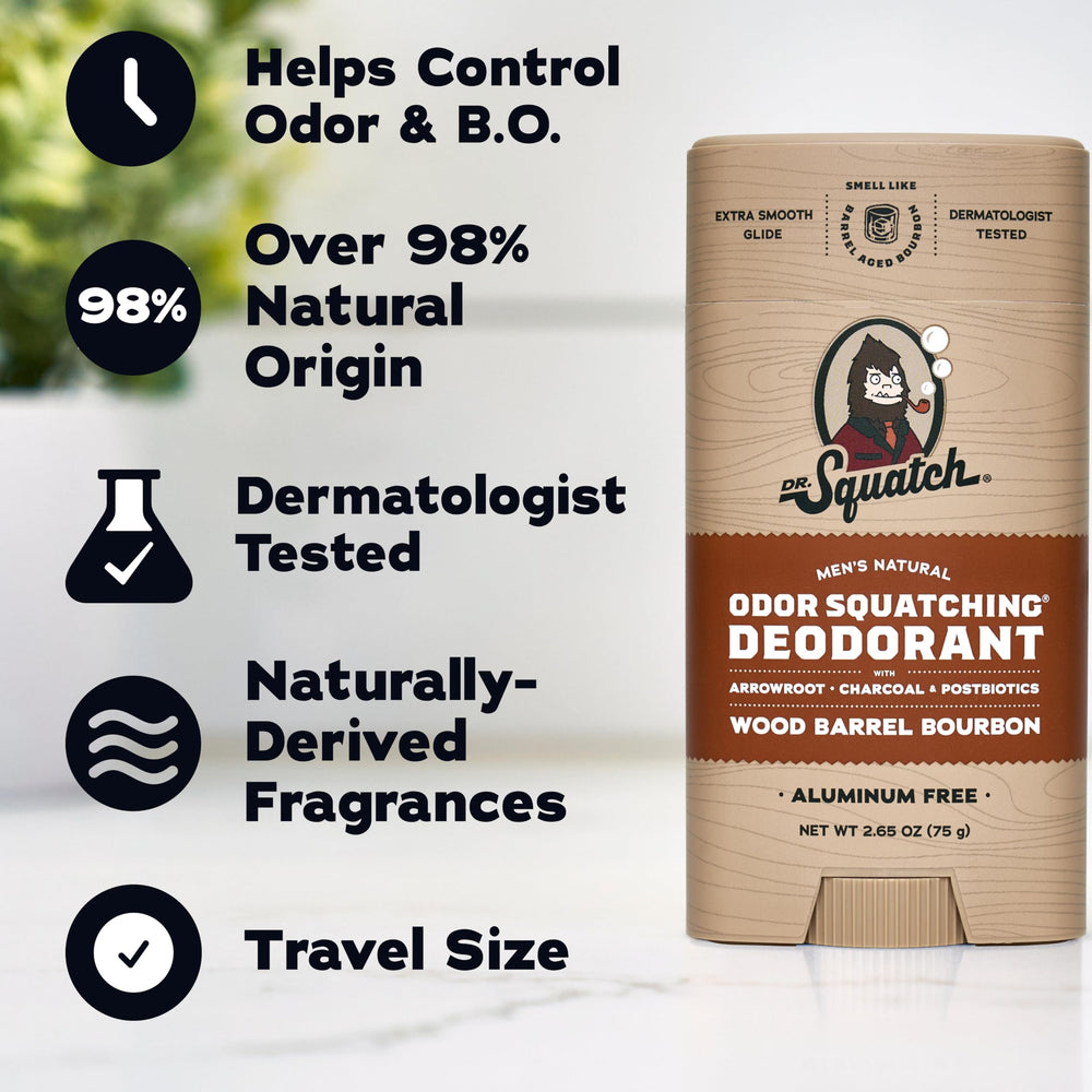 Dr. Squatch mini deodorant inside a travel kit demonstrating convenience