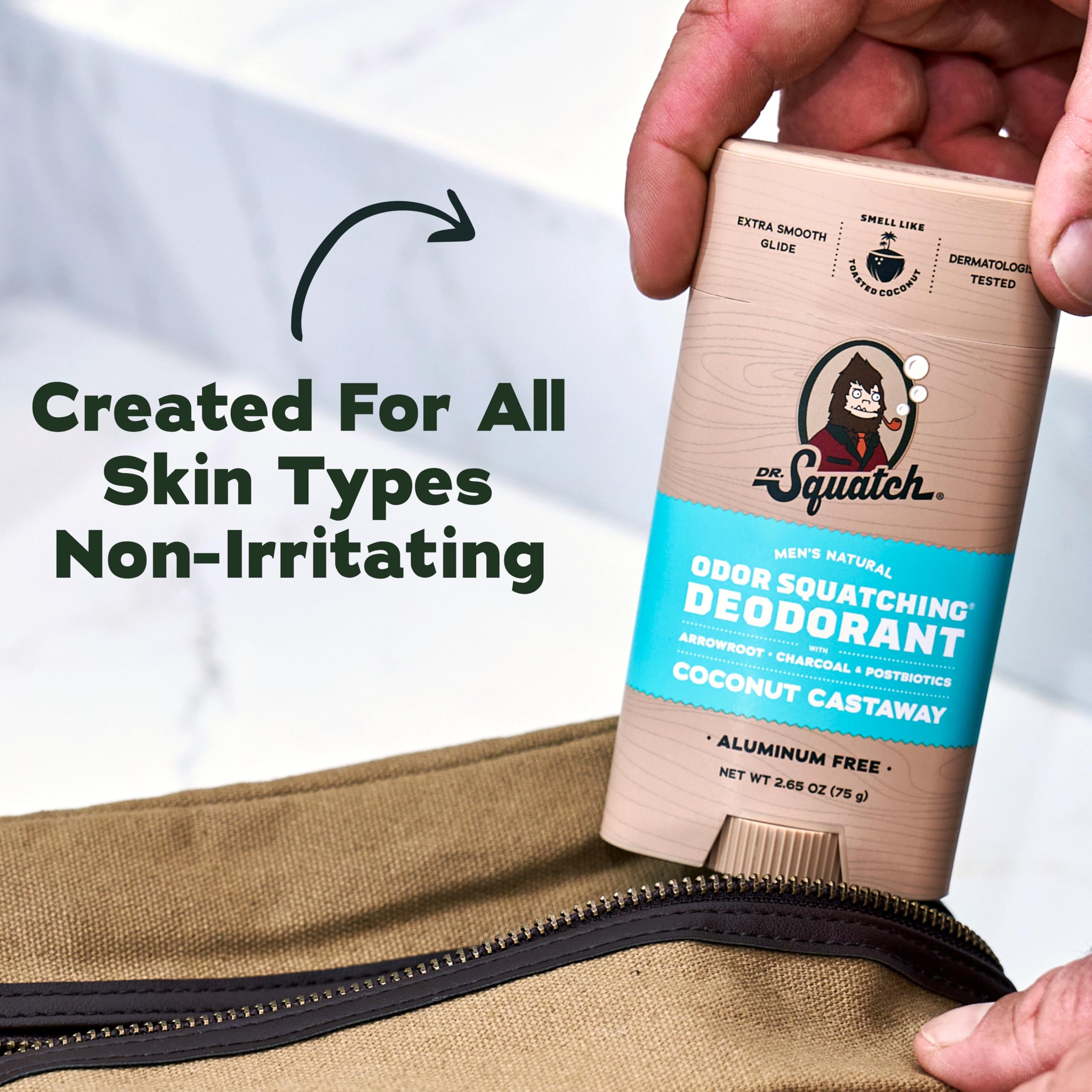 Dr. Squatch mini deodorant on gym towel showing quick post-workout refresh