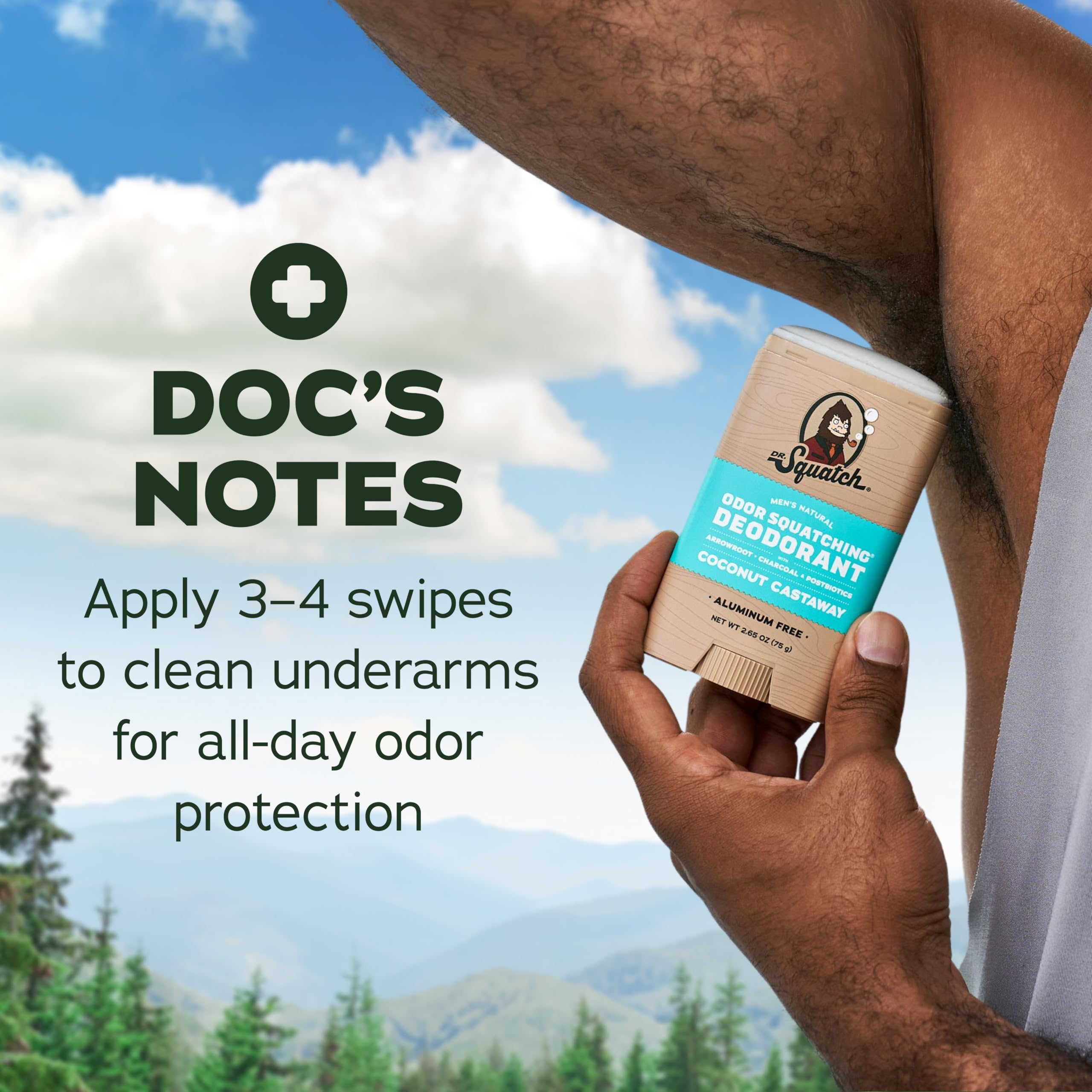 Applying Dr. Squatch mini deodorant after workout to show touch-up use