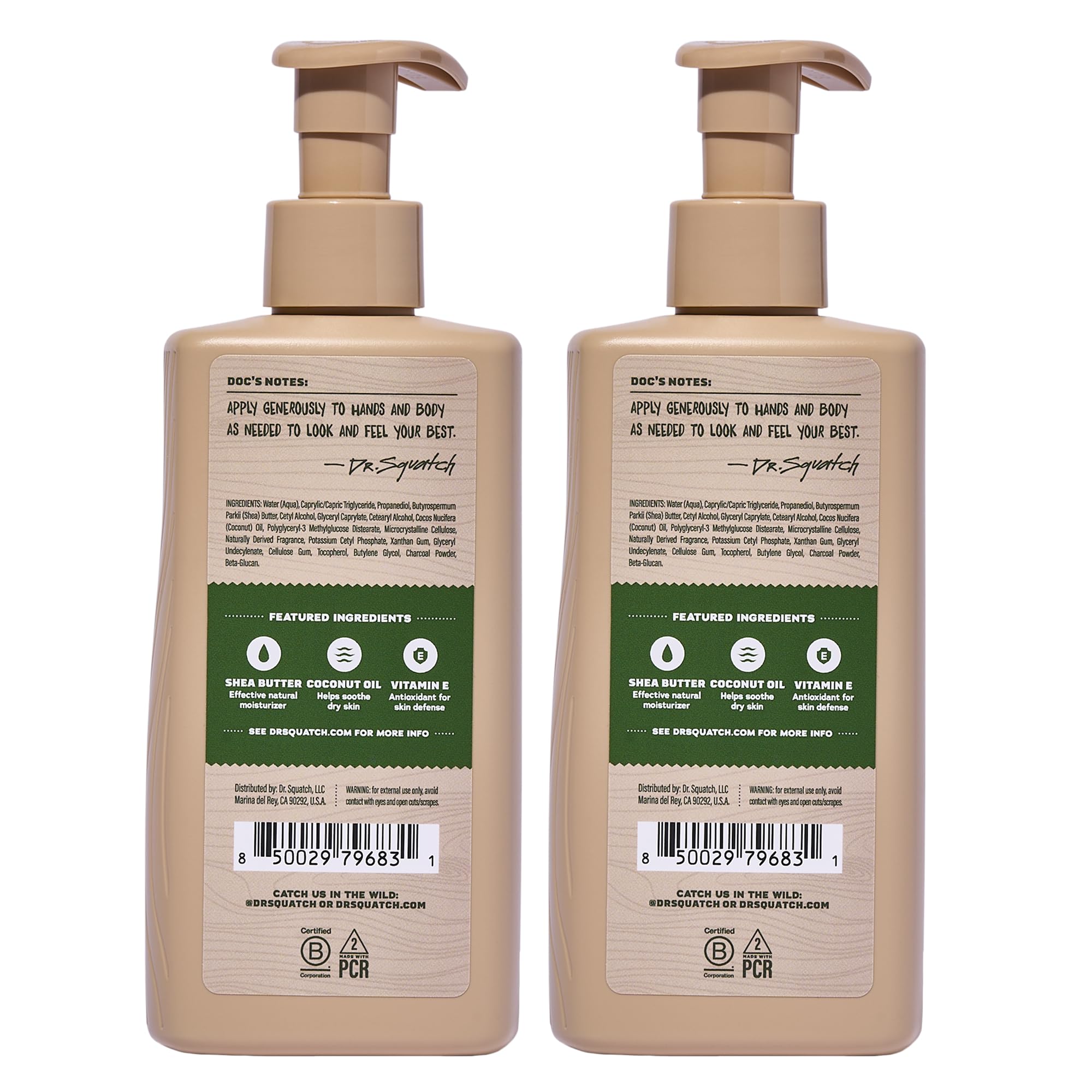 Dr. Squatch open cap and lotion stream showing creamy non-greasy consistency