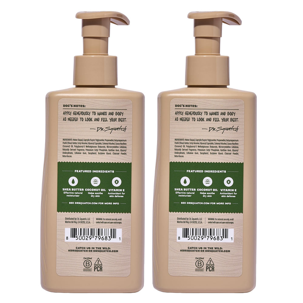 Dr. Squatch open cap and lotion stream showing creamy non-greasy consistency