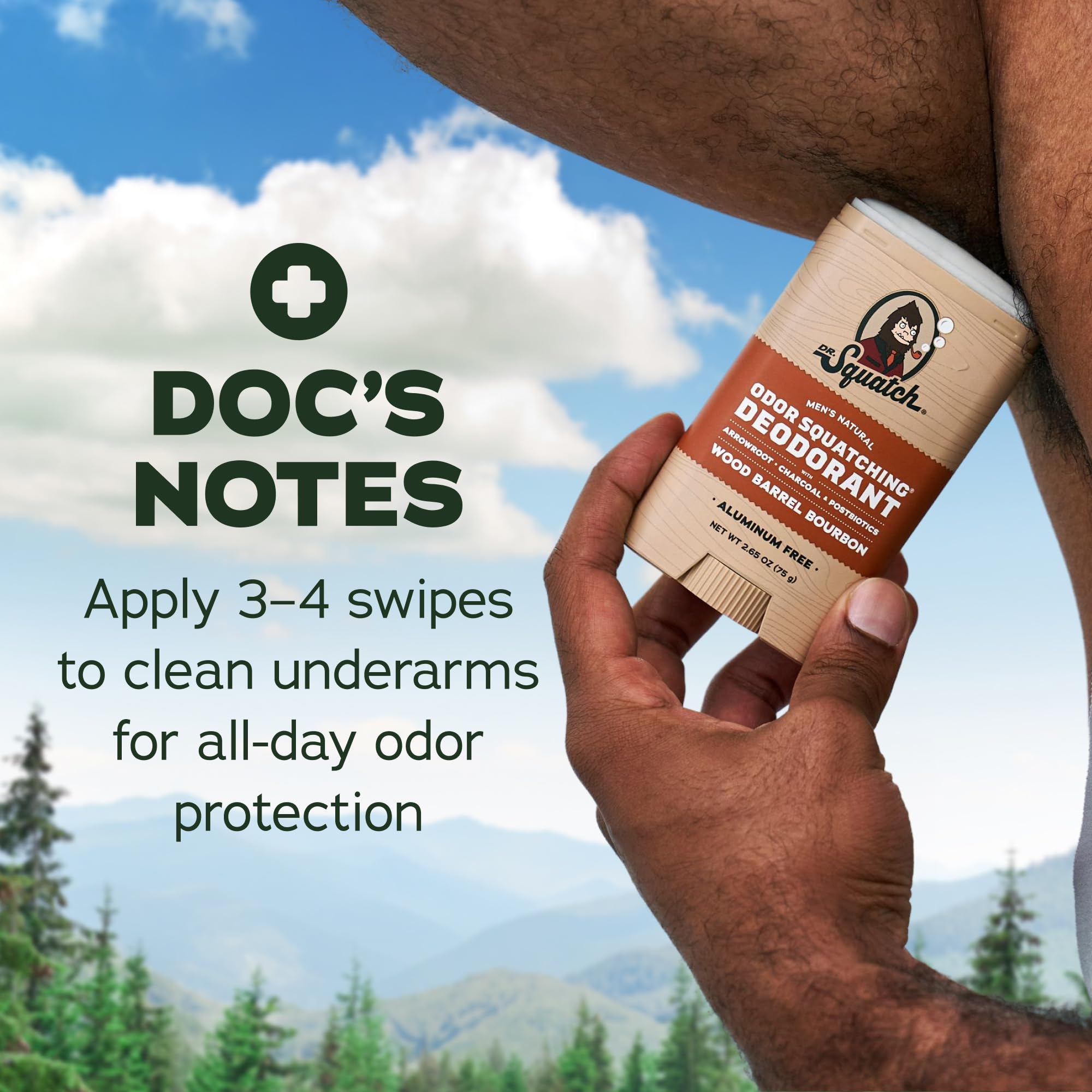 Dr. Squatch styled with bourbon bottle conveying warm woody scent