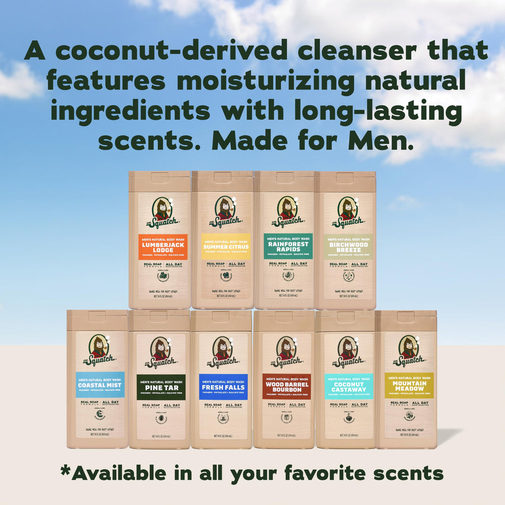 Man using Dr. Squatch in shower showing effective cleansing and pleasant scent