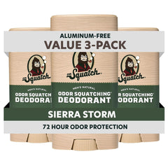 Dr. Squatch front packaging showing Sierra Storm 3-pack, confident natural protection