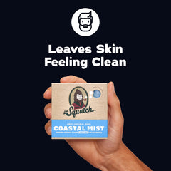 Dr. Squatch single bar front label highlighting natural scent options