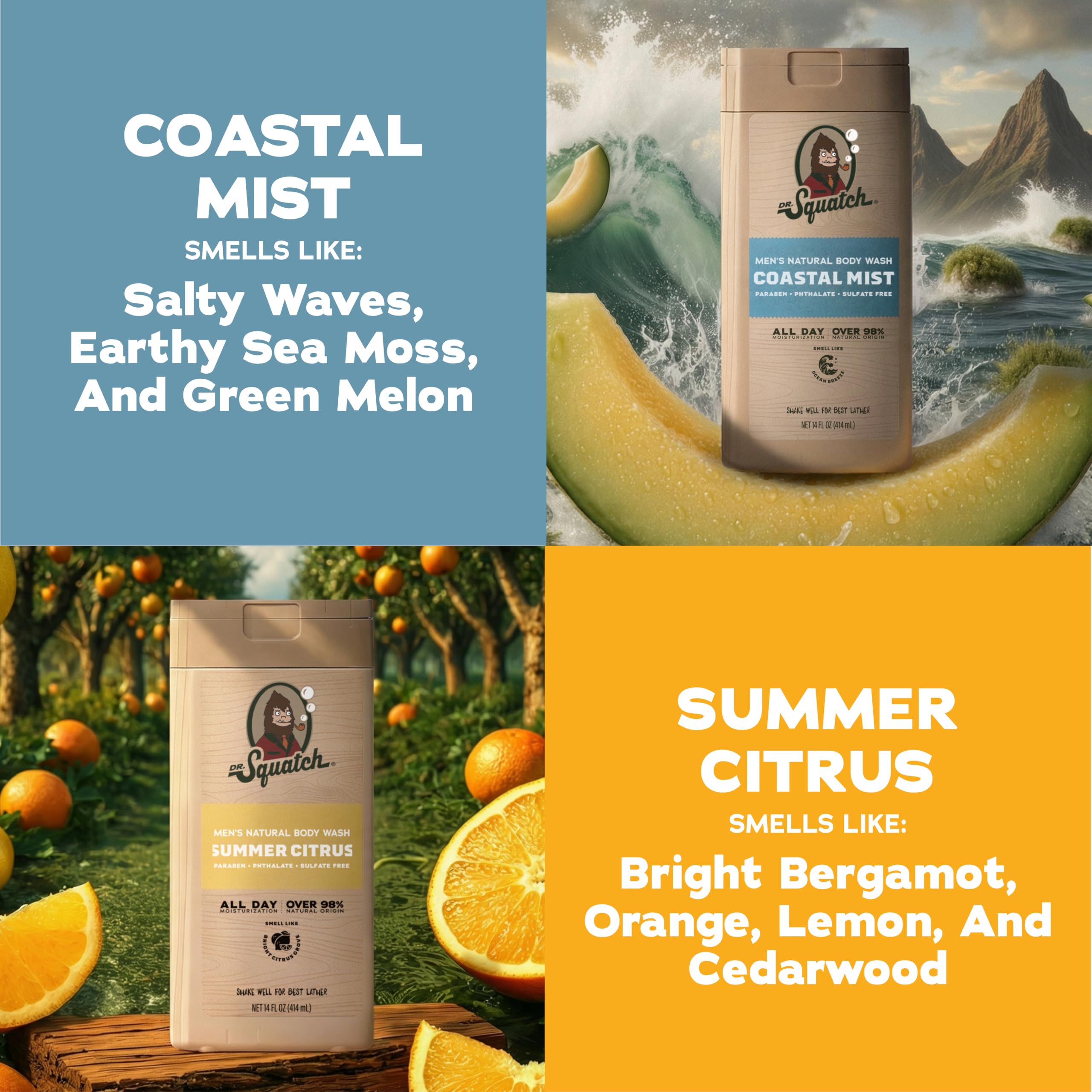 Dr. Squatch Summer Citrus bottle close-up displaying vivid label and freshness