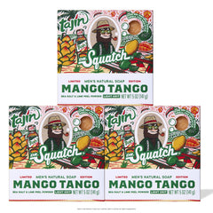 Dr. Squatch front packaging showing Mango Tango three-bar bundle benefit of bold scent
