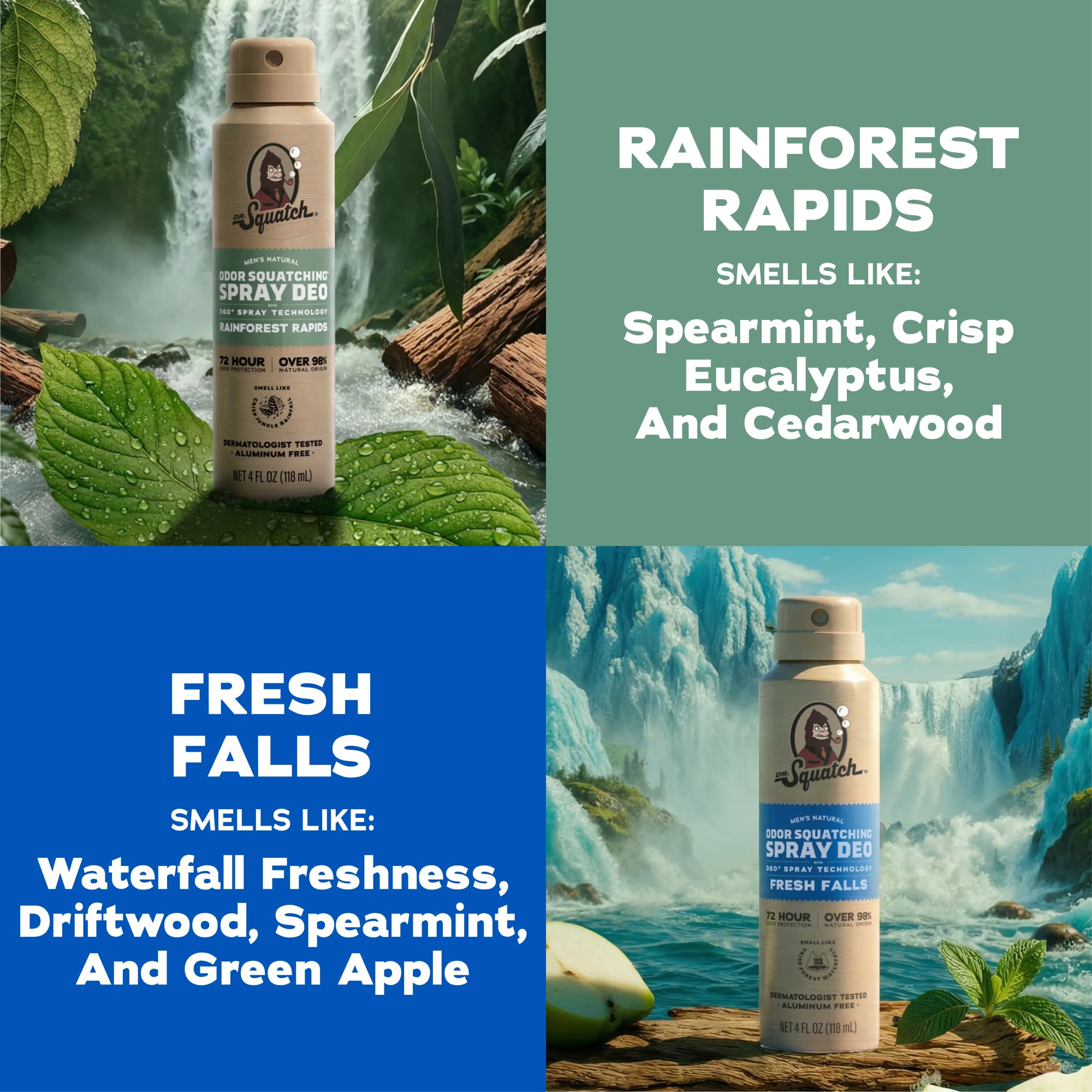 Dr. Squatch close-up mist texture demonstrating quick-dry, lightweight spray