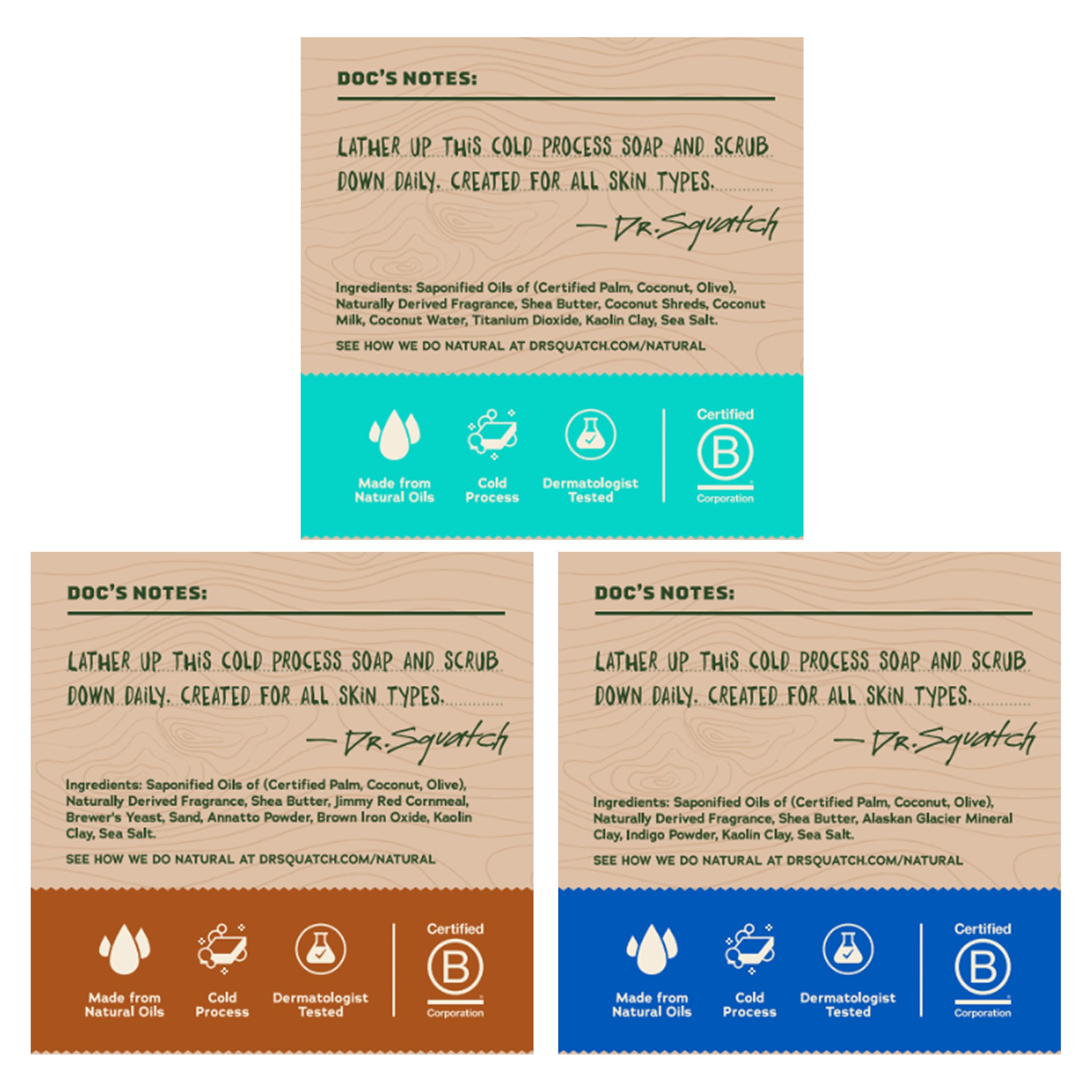 Dr. Squatch three mini bars stacked to show compact multi-scent set