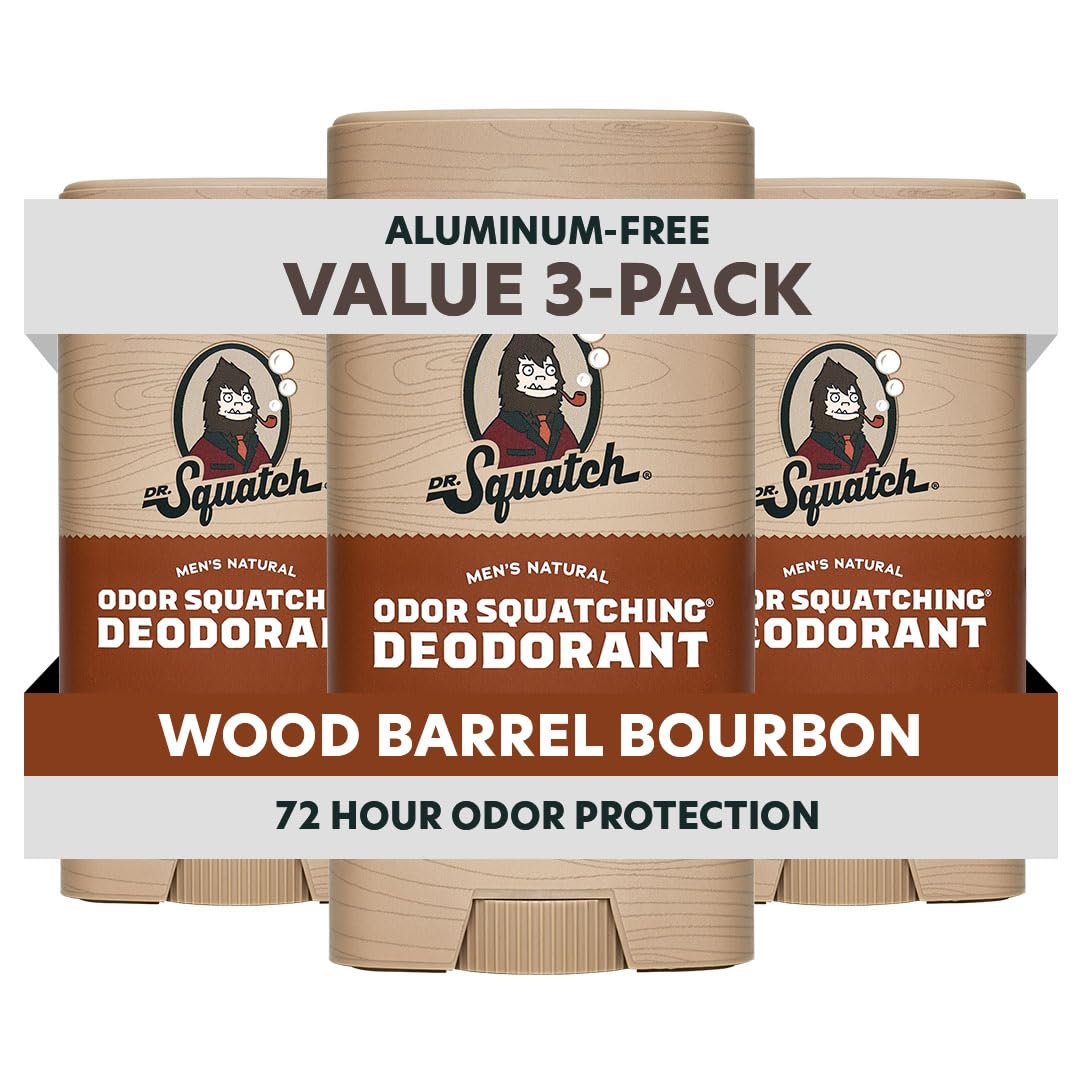 Dr. Squatch front pack showing Wood Barrel Bourbon scent and benefits
