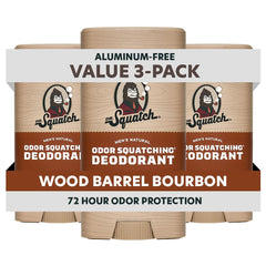 Dr. Squatch front pack showing Wood Barrel Bourbon scent and benefits