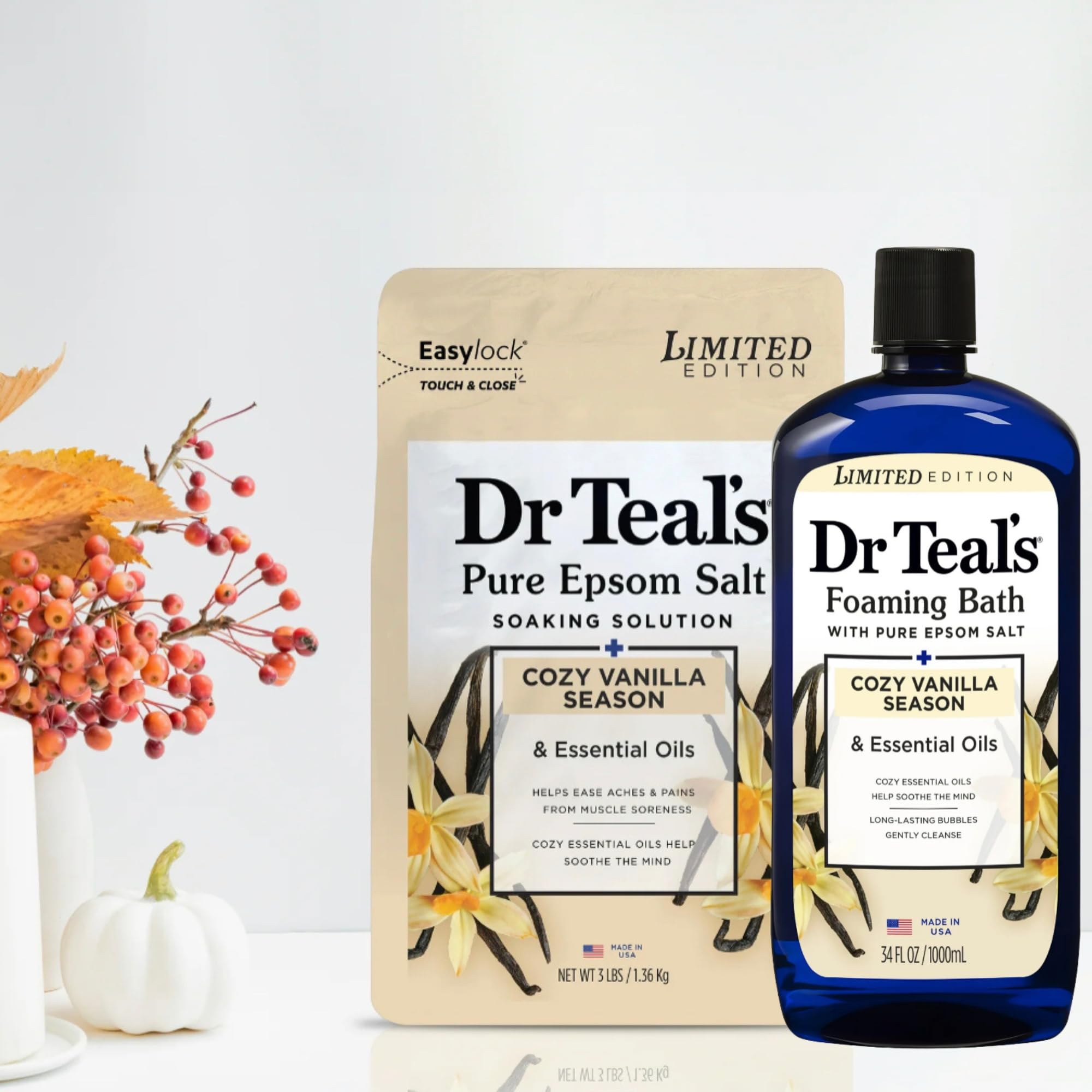 Dr Teal's bathroom lifestyle scene with tub and candles creating a relaxing atmosphere