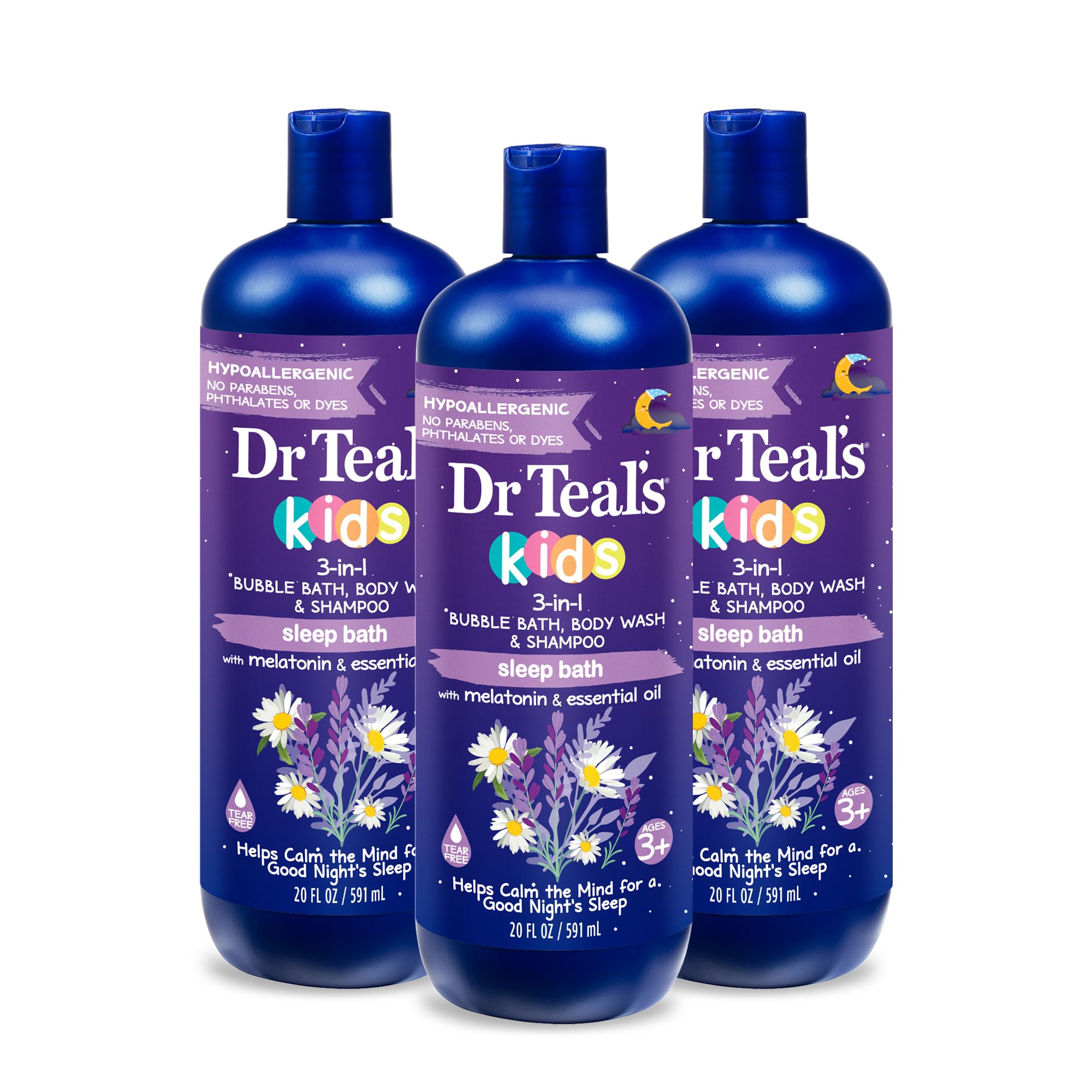 Dr Teal's bottle front view showing label and calming lavender scent benefit