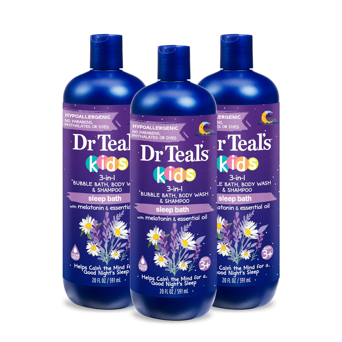 Dr Teal's bottle front view showing label and calming lavender scent benefit