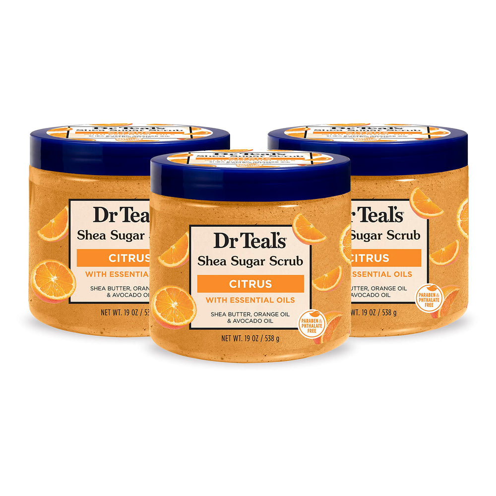 Dr Teal's front label showing citrus shea scrub benefit