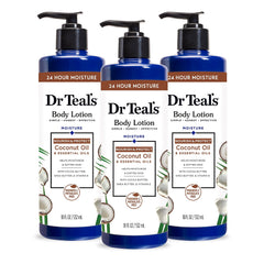 Dr Teal's front bottle view showing coconut lotion and hydration benefits