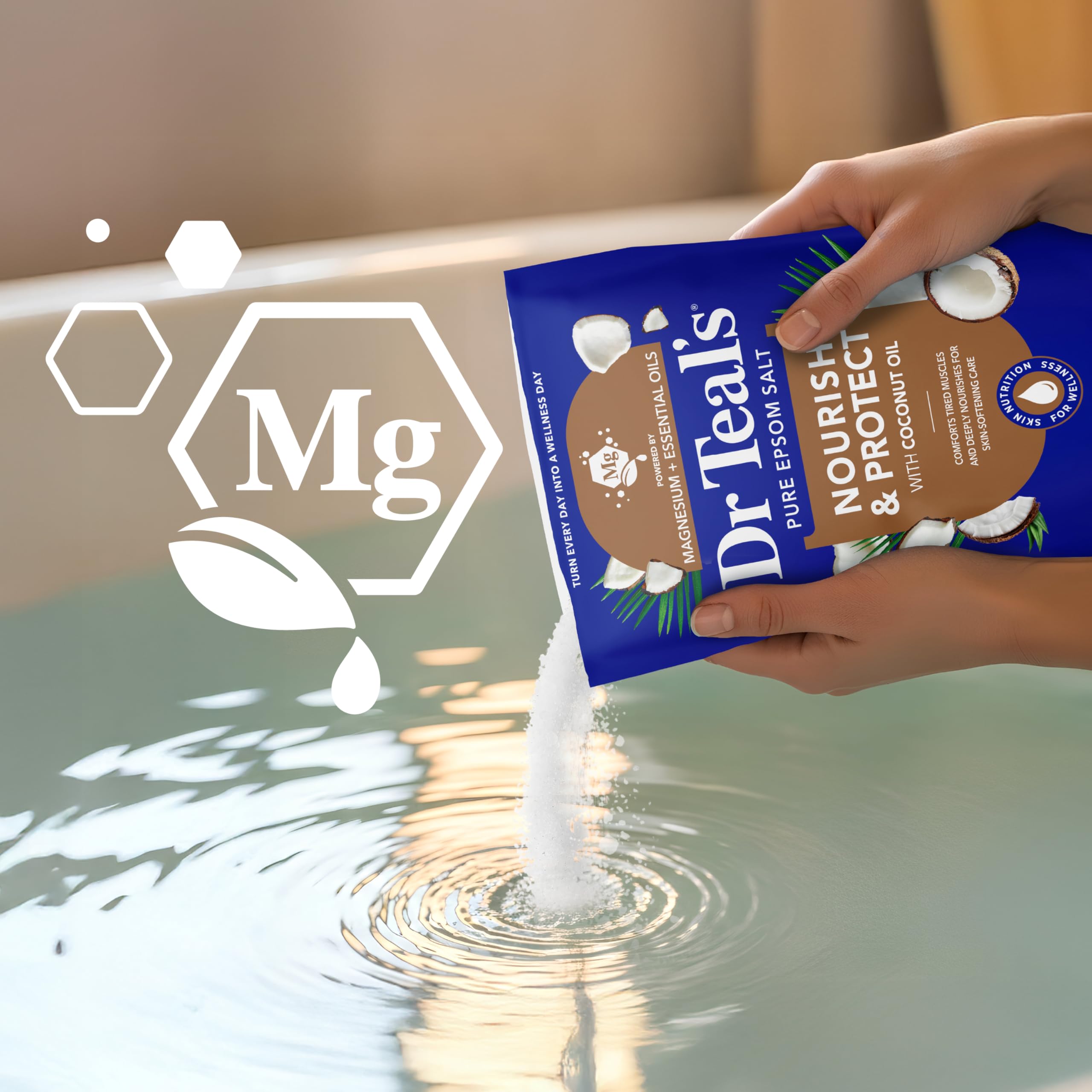 Dr Teal's tub scene with coconut soak for calming atmosphere