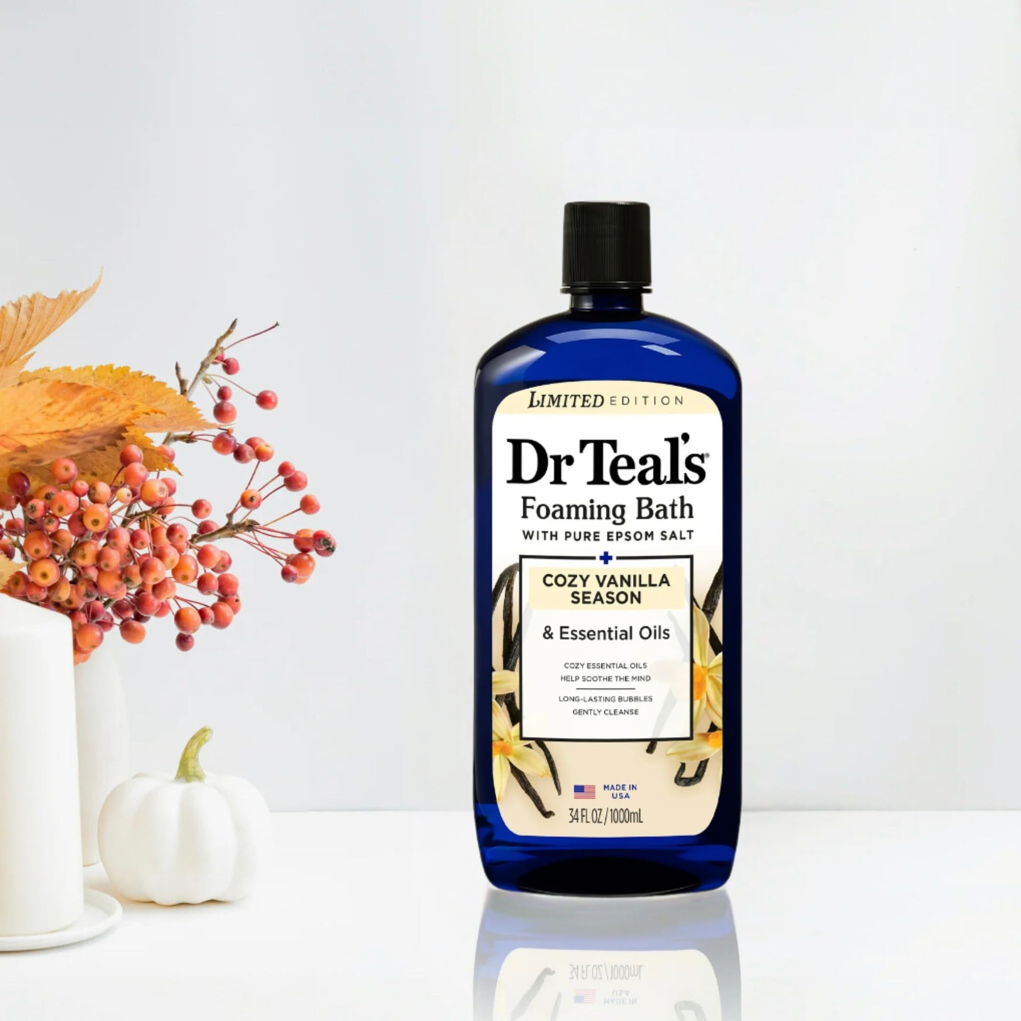 Dr Teal's cozy vanilla season pure Epsom salt close-up crystals offering soothing texture