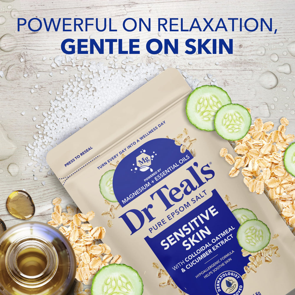 Dr Teal's cucumber extract visual highlighting botanical calming element