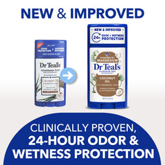 Dr Teal's deodorant held in hand to show 2.5 oz size and portability