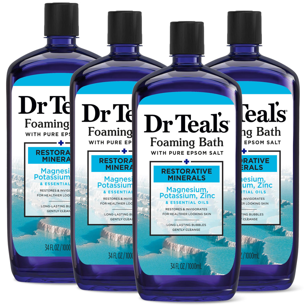 Dr Teal's front packaging showing bottle and restorative benefits