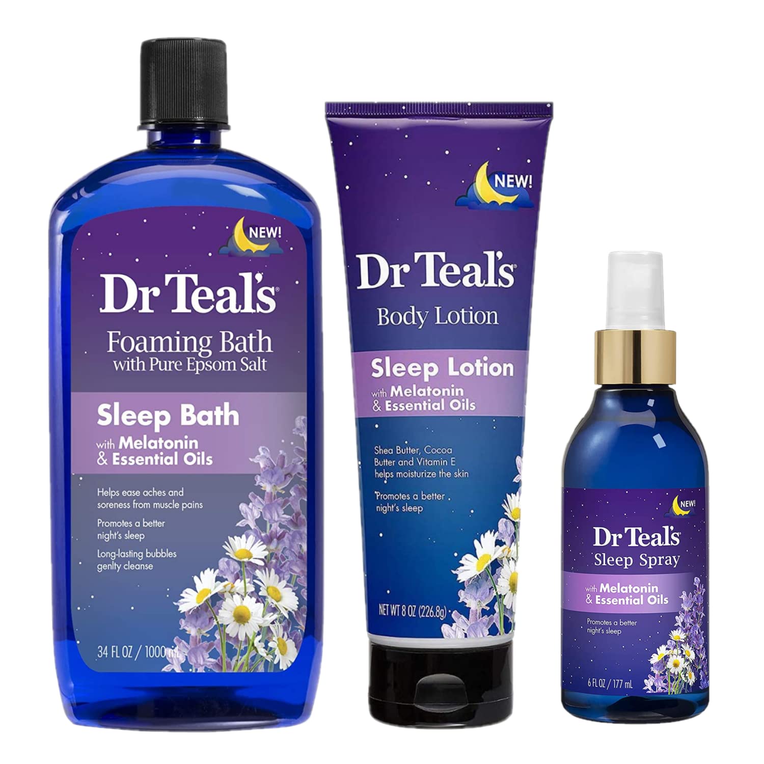 Dr Teal's foaming bath bottle front view showing nourishing lavender bubbles benefit
