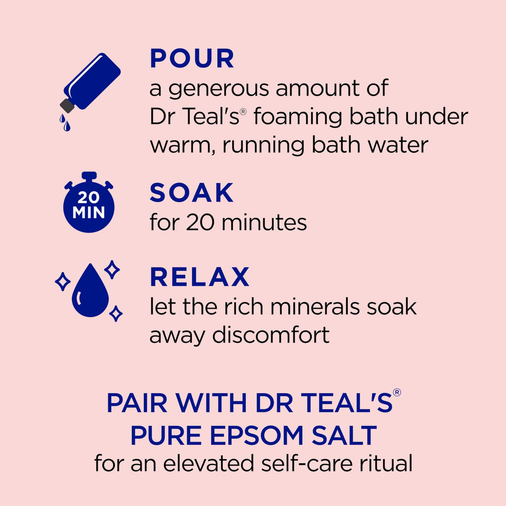 Dr Teal's foamy bath texture creating rich bubbles and relaxation