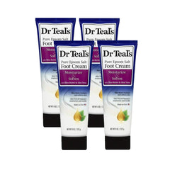 Dr Teal's front packaging showing four 8oz bottles and benefits