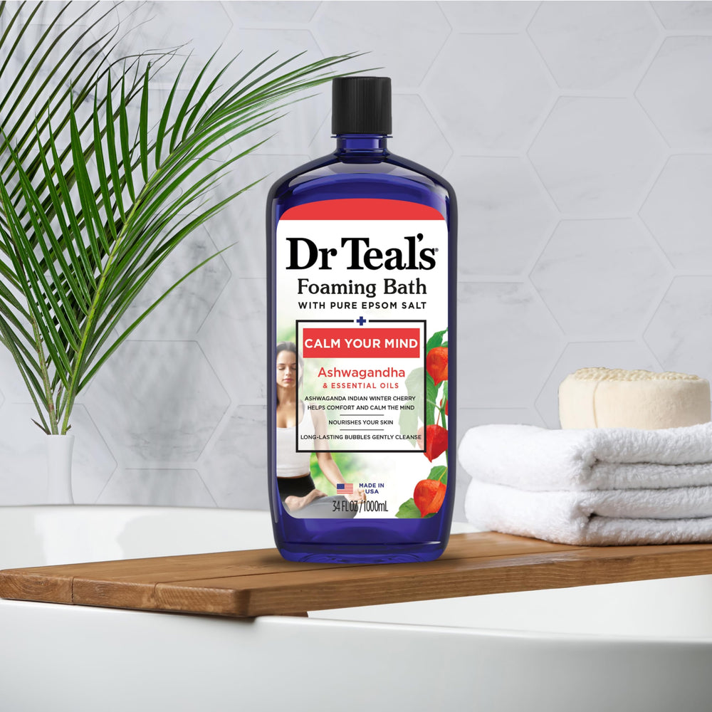 Dr Teal's formula being poured into bath to release soothing aroma