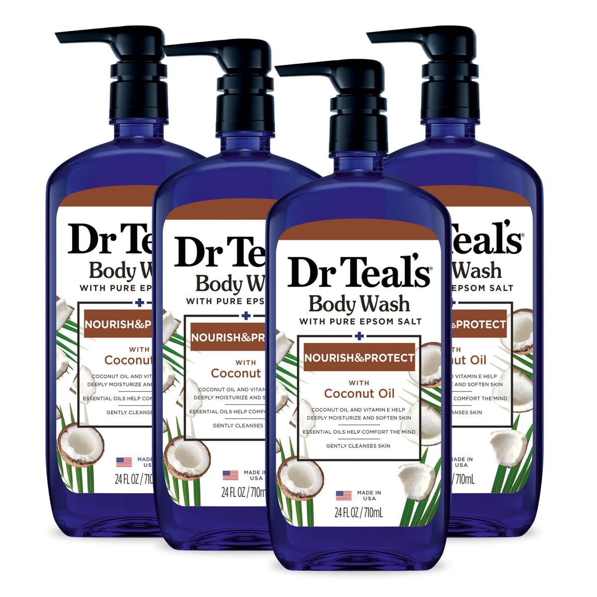 Dr Teal's front bottle showing calming label and generous size benefit