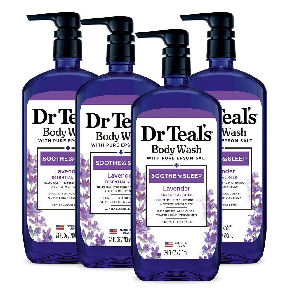 Dr Teal's front label showing lavender scent and 24 fl oz pack benefit of calming cleanse