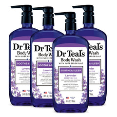 Dr Teal's front label showing lavender scent and 24 fl oz pack benefit of calming cleanse