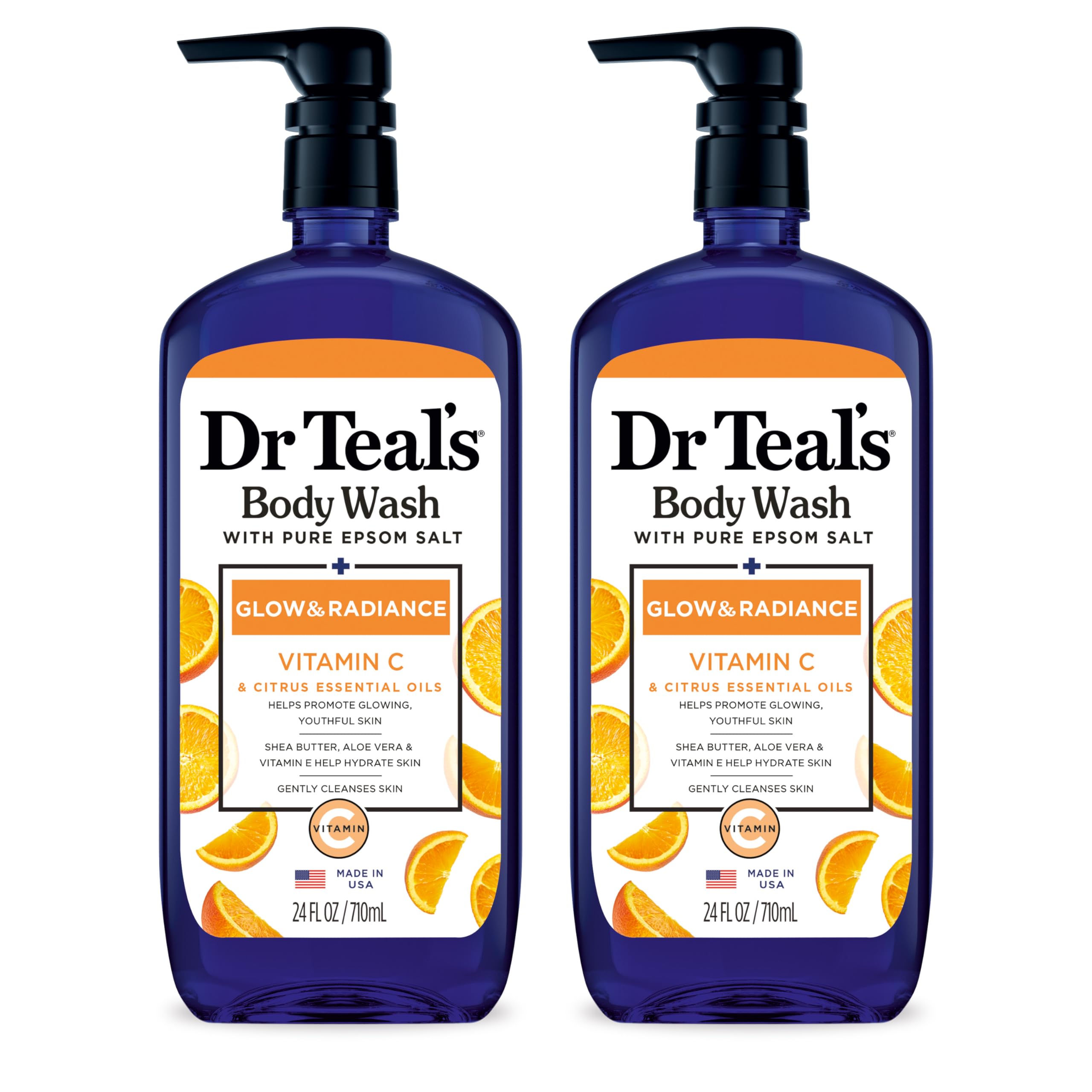 Dr Teal's front bottle view showing glow and radiance benefits