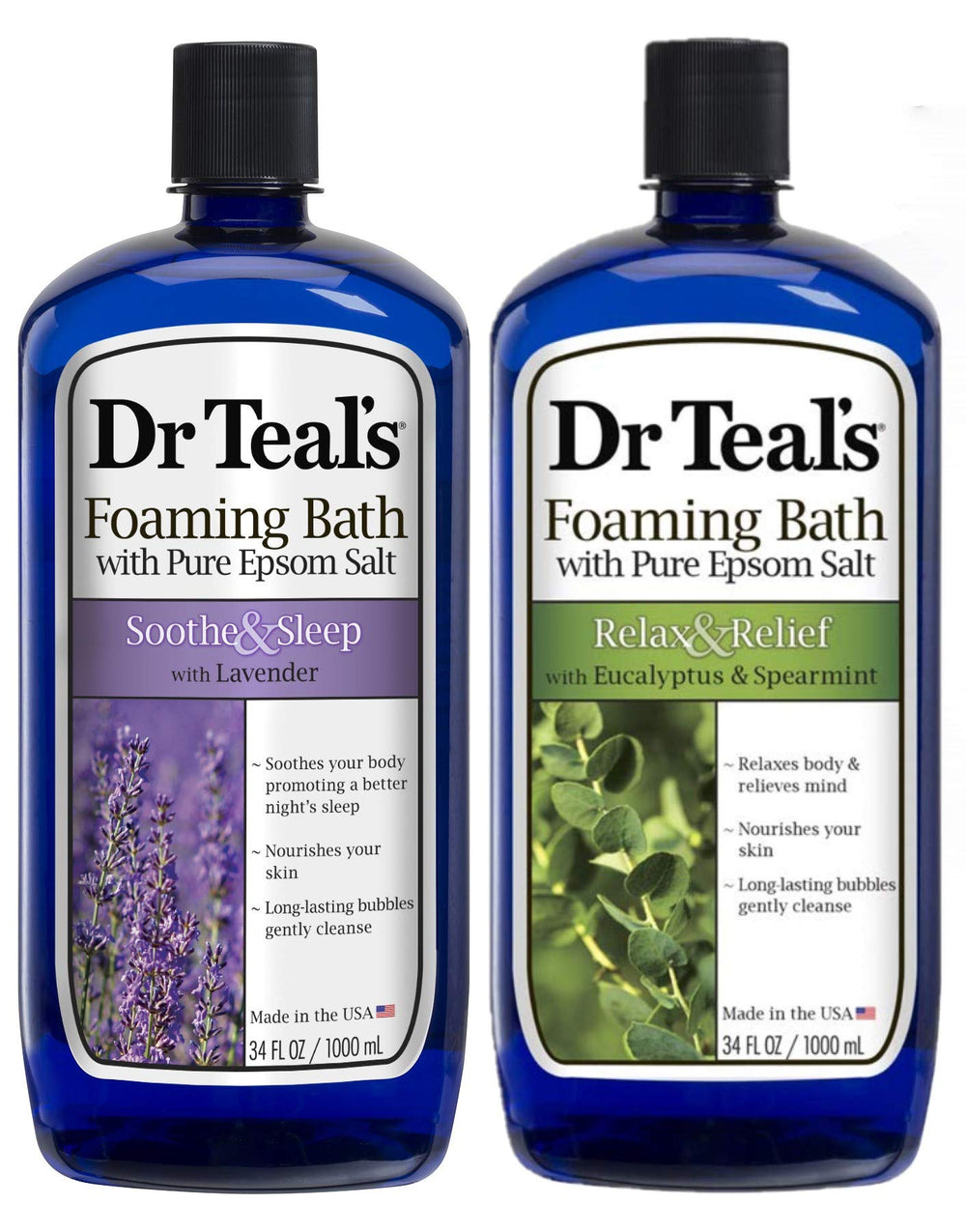 Dr Teal's front packaging showing both Lavender and Eucalyptus bottles for gifting benefit