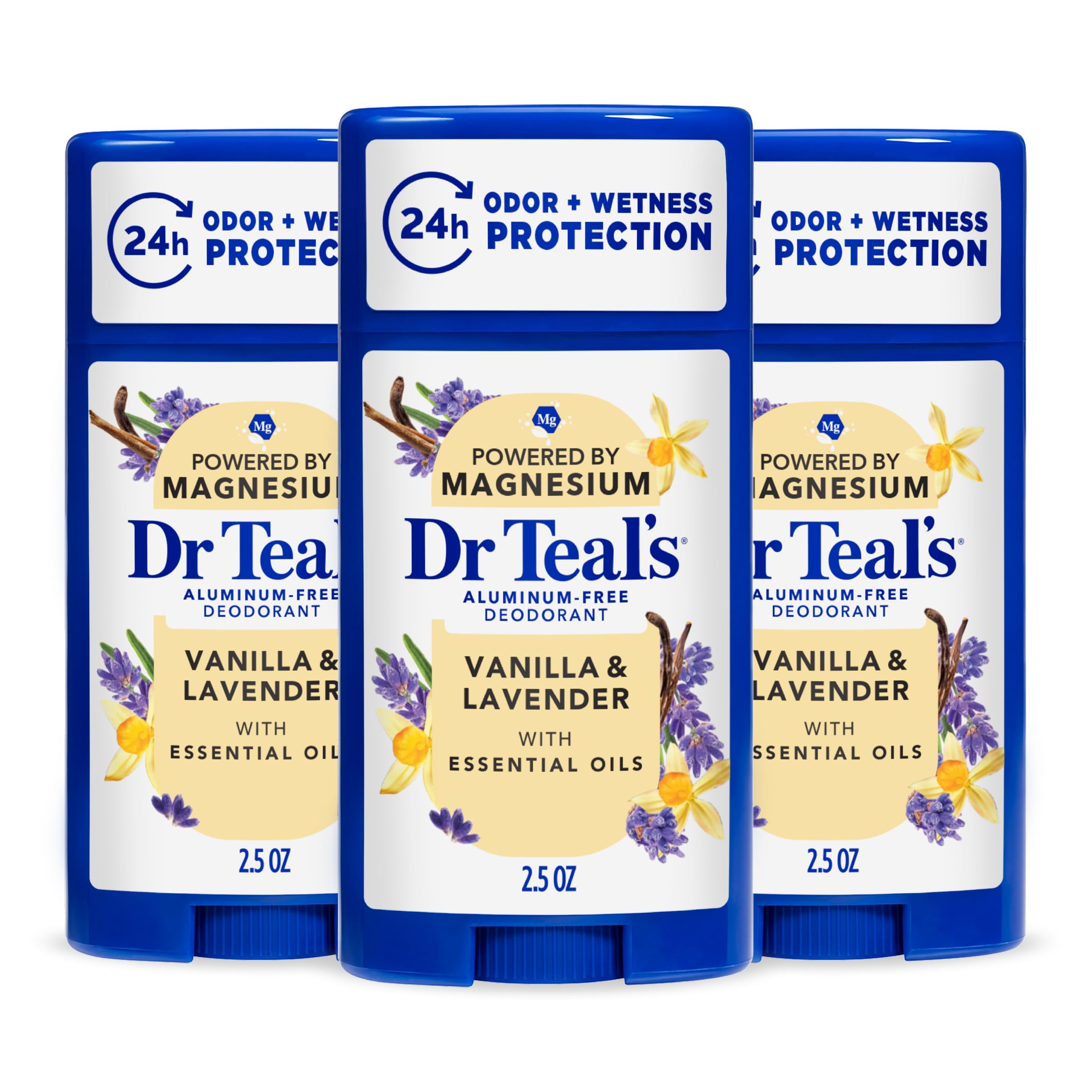 Dr Teal's front packaging showing vanilla and lavender scent and benefits