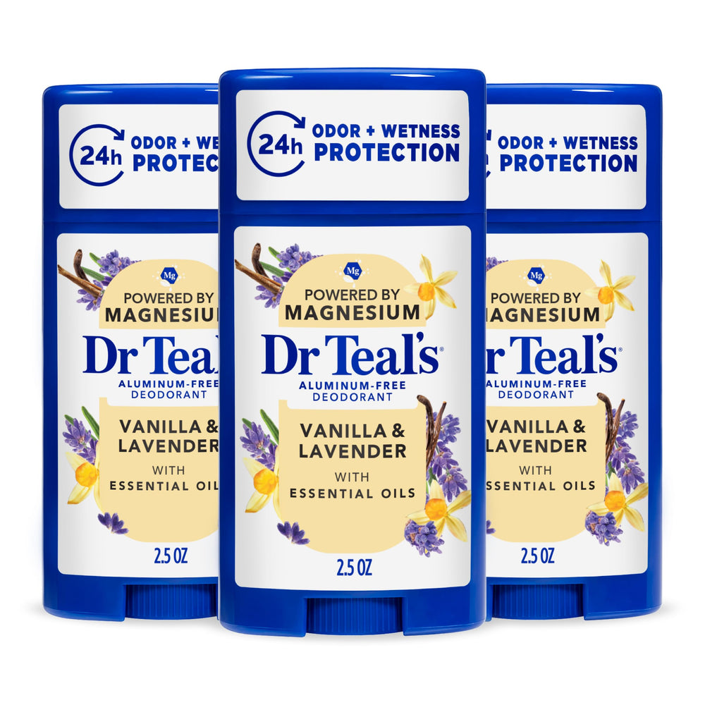 Dr Teal's front packaging showing vanilla and lavender scent and benefits