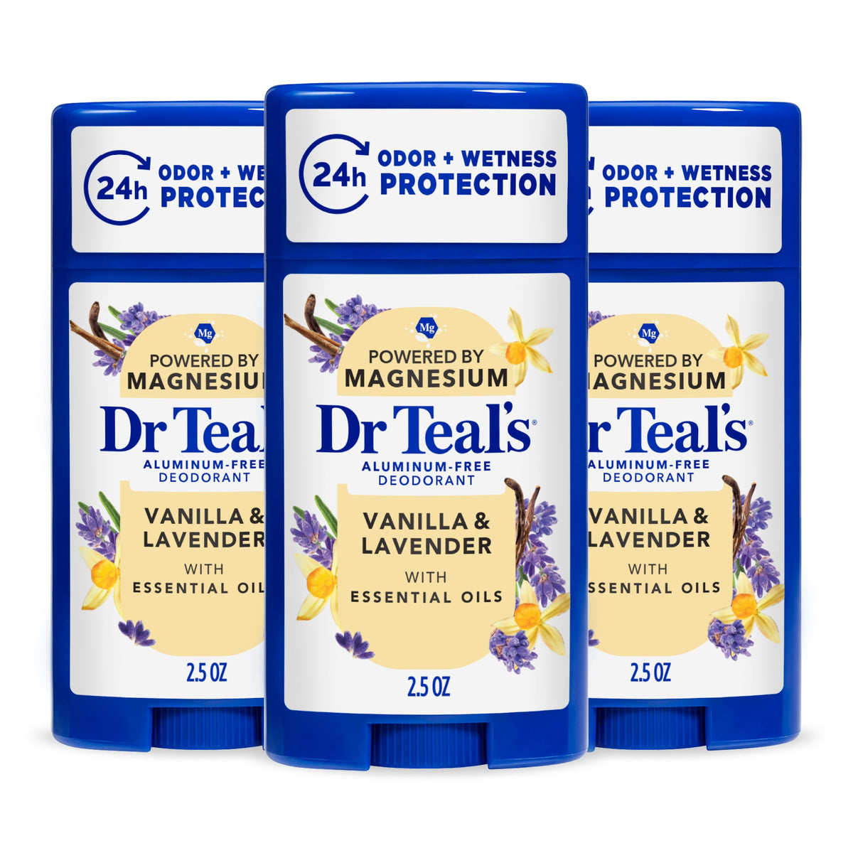 Dr Teal's front packaging showing vanilla and lavender scent and benefits