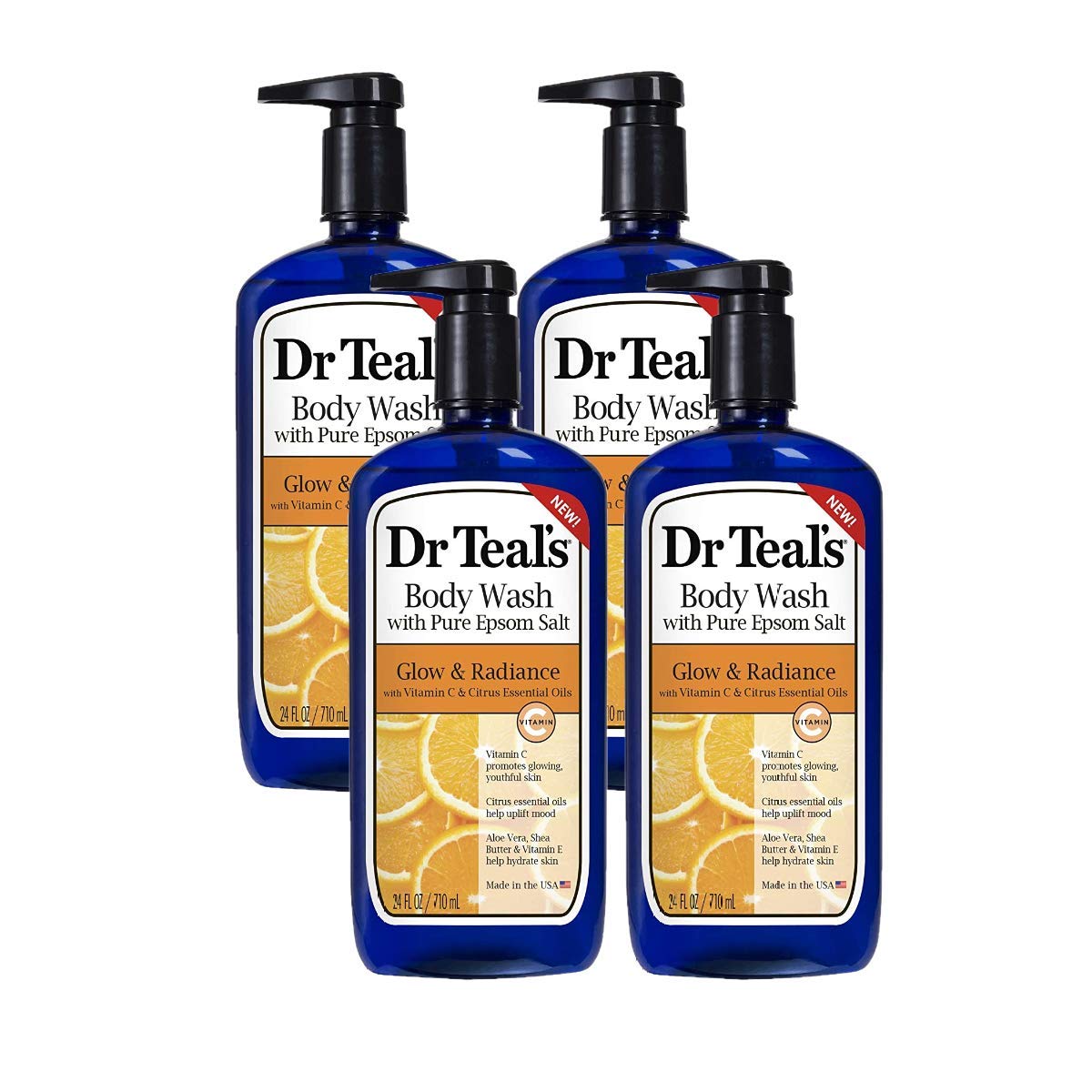 Dr Teal's front bottle view showing label and citrus scent for energized showers