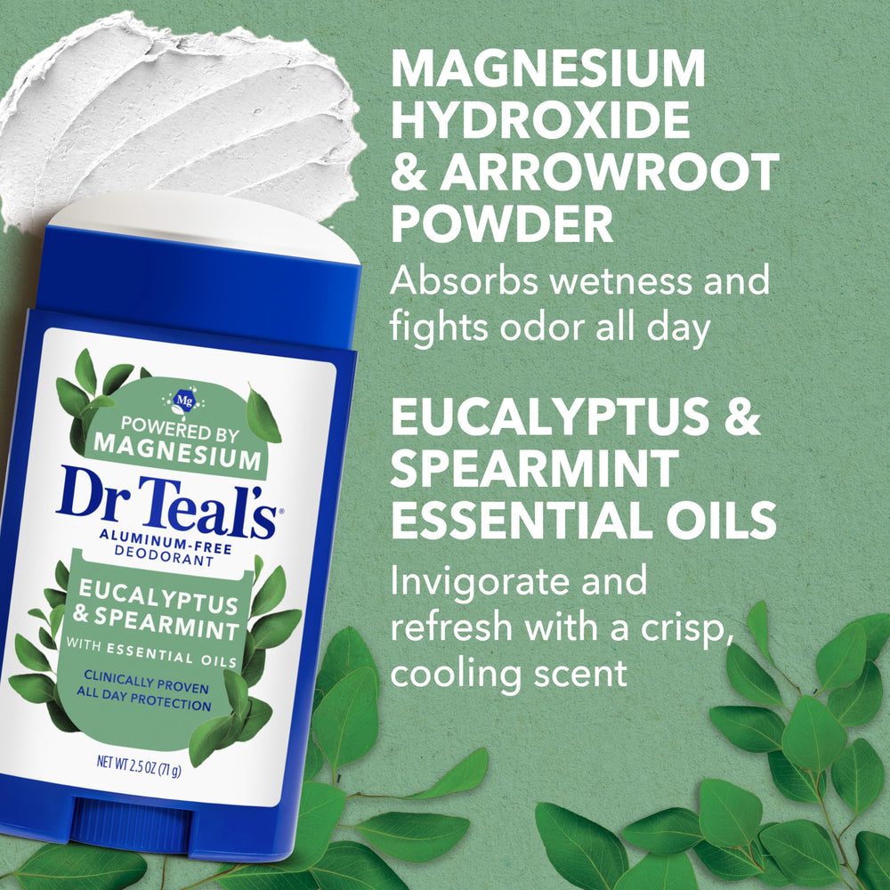 Dr Teal's deodorant in bathroom setting conveying ready-to-use freshness