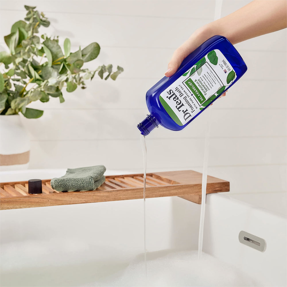 Ingredients label highlighting Pure Epsom Salt on Dr Teal's product for soothing soak