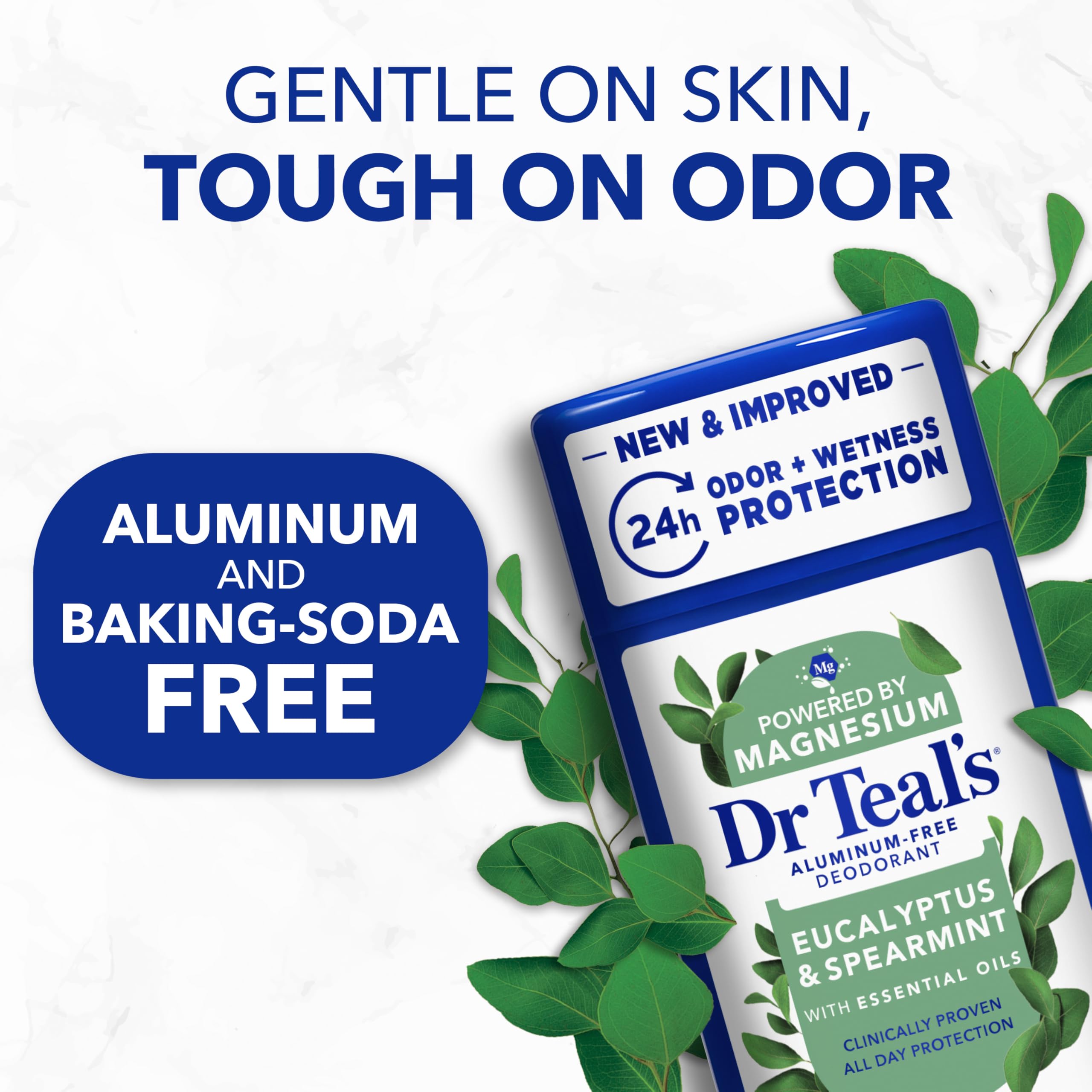 Label close-up on Dr Teal's showing aluminum-free and dermatologist tested claims