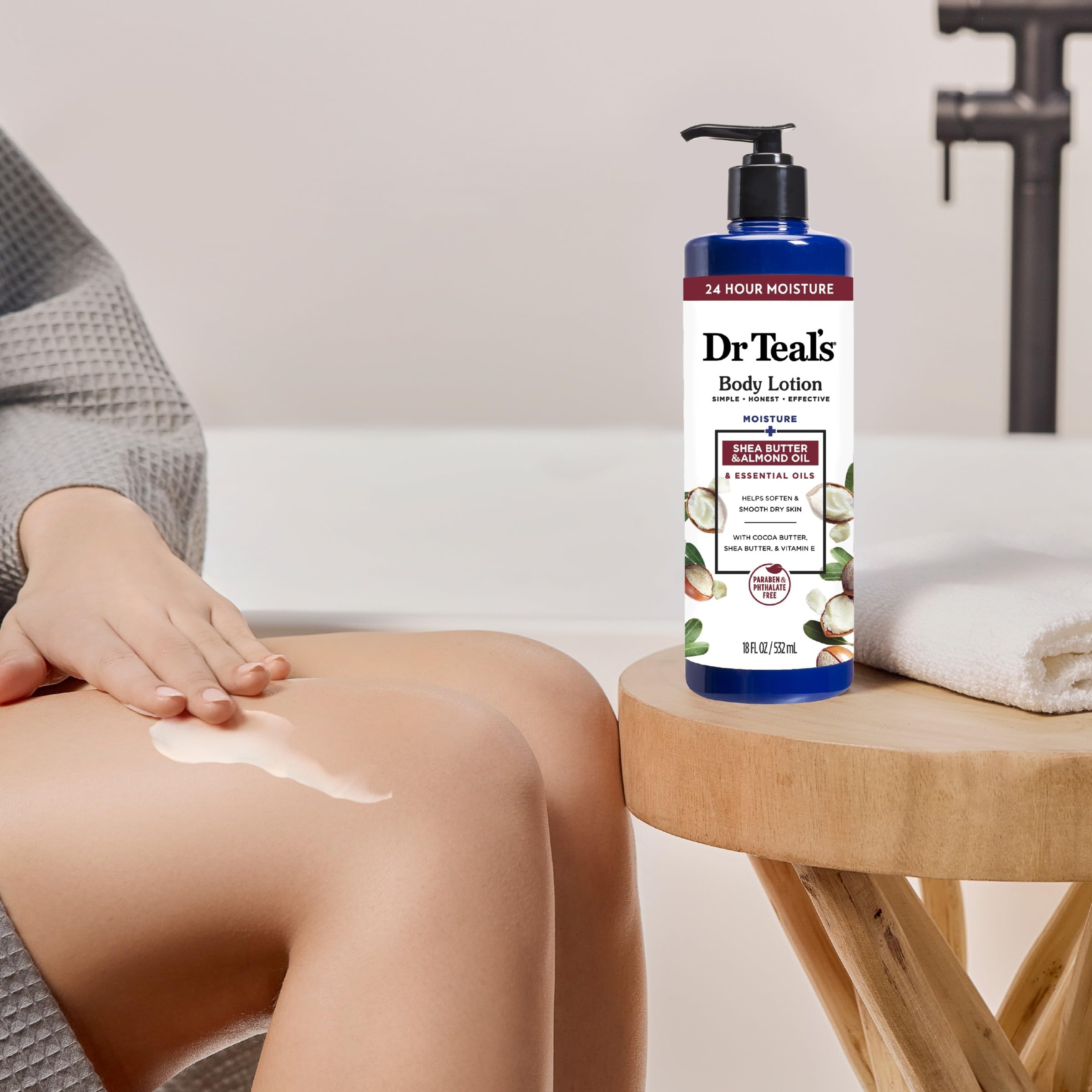 Dr Teal's hand application demonstrating quick absorption and softening
