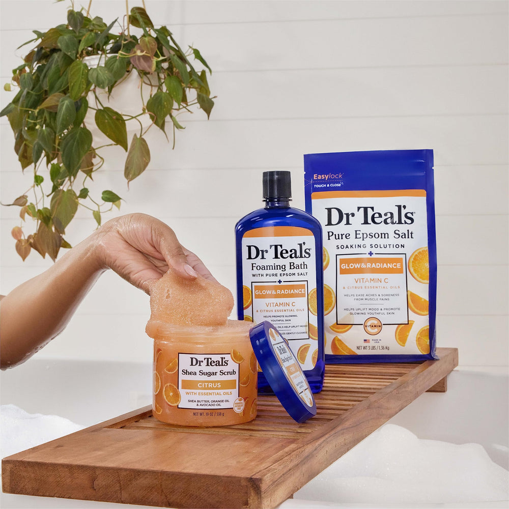 Dr Teal's three-pack display showing value and storage benefit