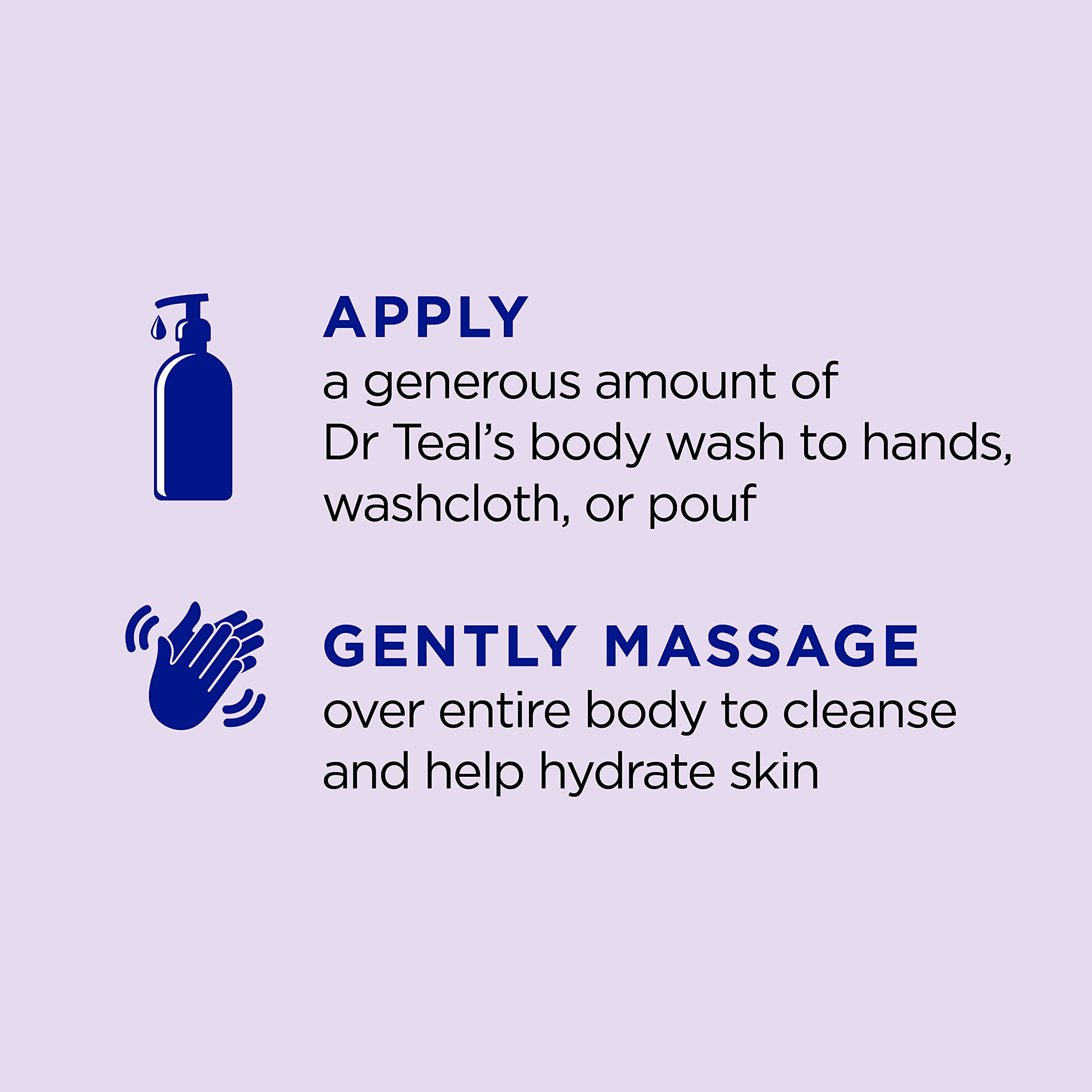 Dr Teal's body wash texture poured on hand illustrating creamy lather and moisturizing feel
