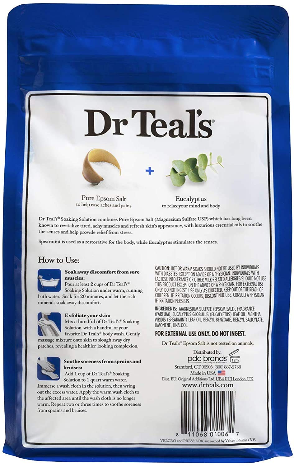 Dr Teal's resealable VELCRO closure detail keeping salts fresh and preventing moisture benefits