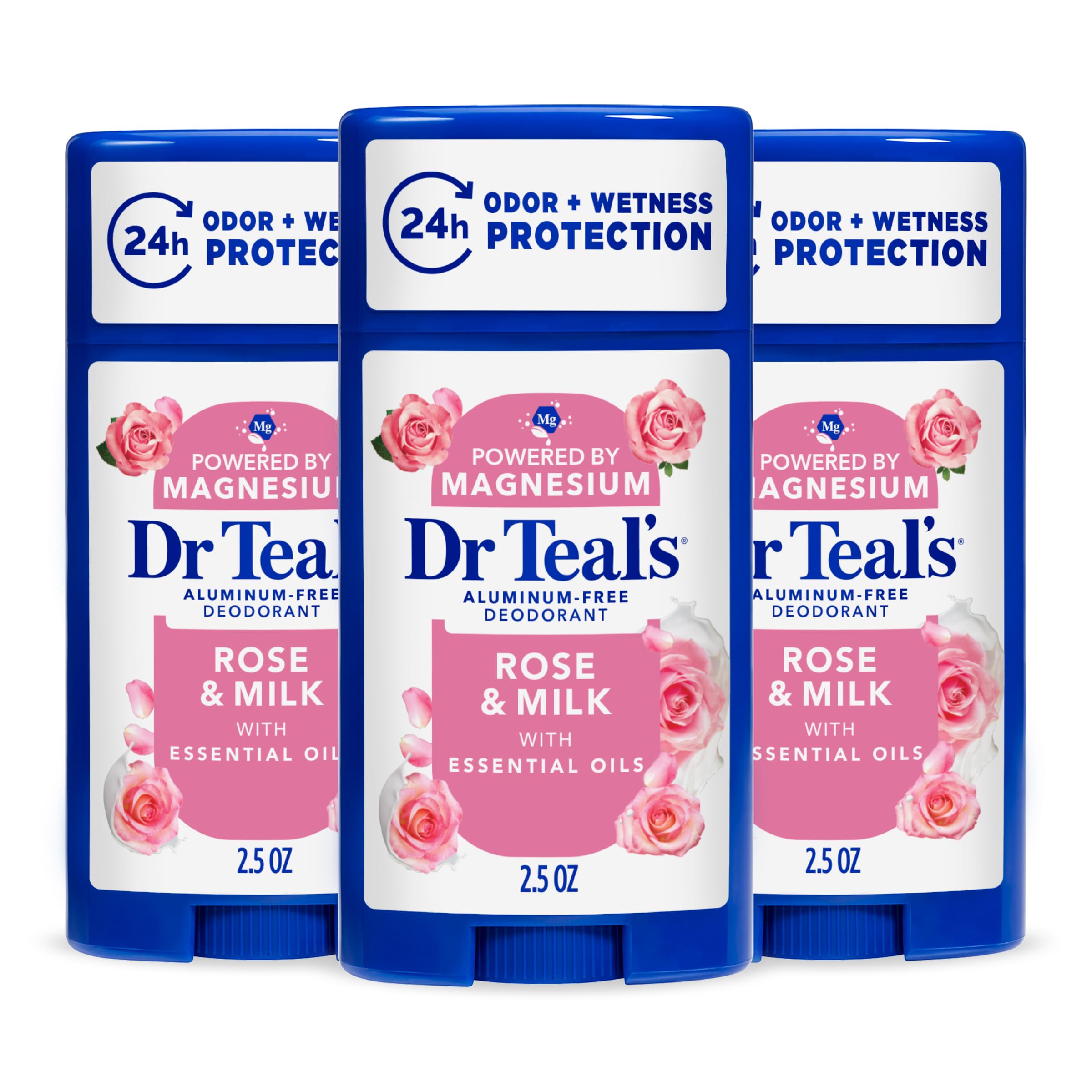 Dr Teal's front packaging showing rose and milk scent, promotes gentle odor control
