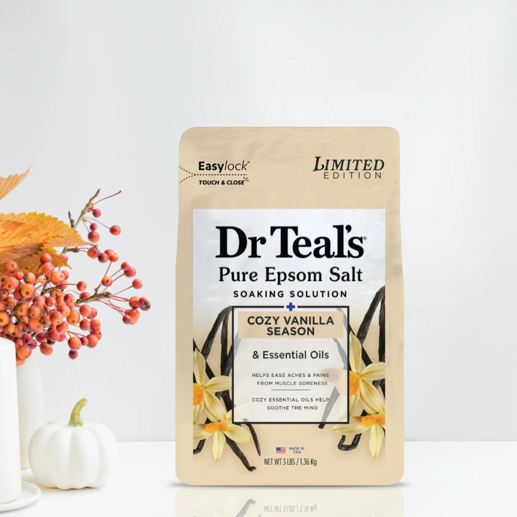 Dr Teal's Epsom salt dissolving in bathwater for a calming soak experience