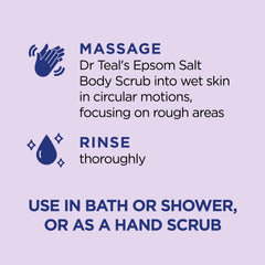 Dr Teal's scrub on hand demonstrating gentle exfoliation