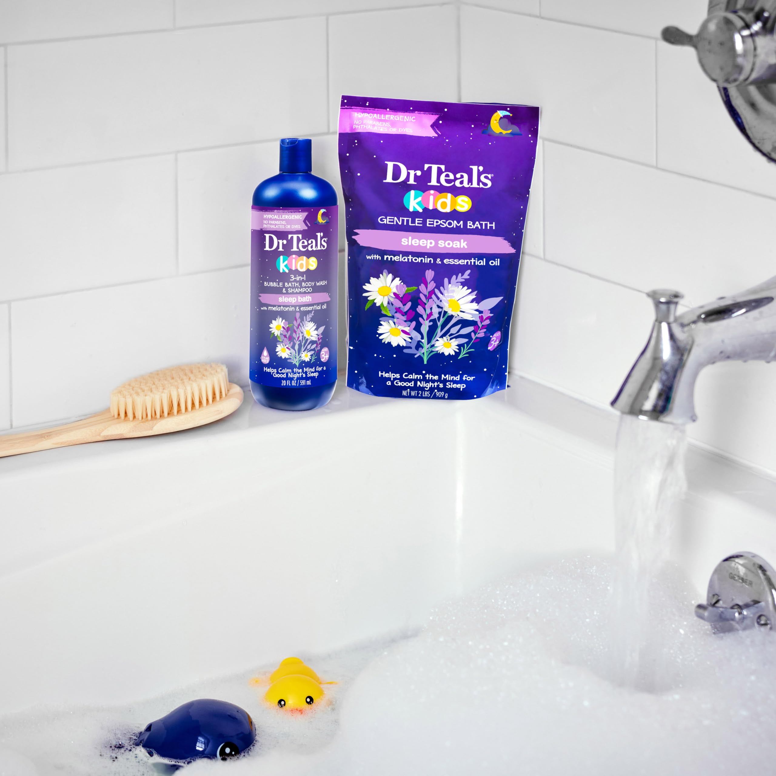 Dr Teal's shampoo lather in hair showing gentle cleanse and easy rinse